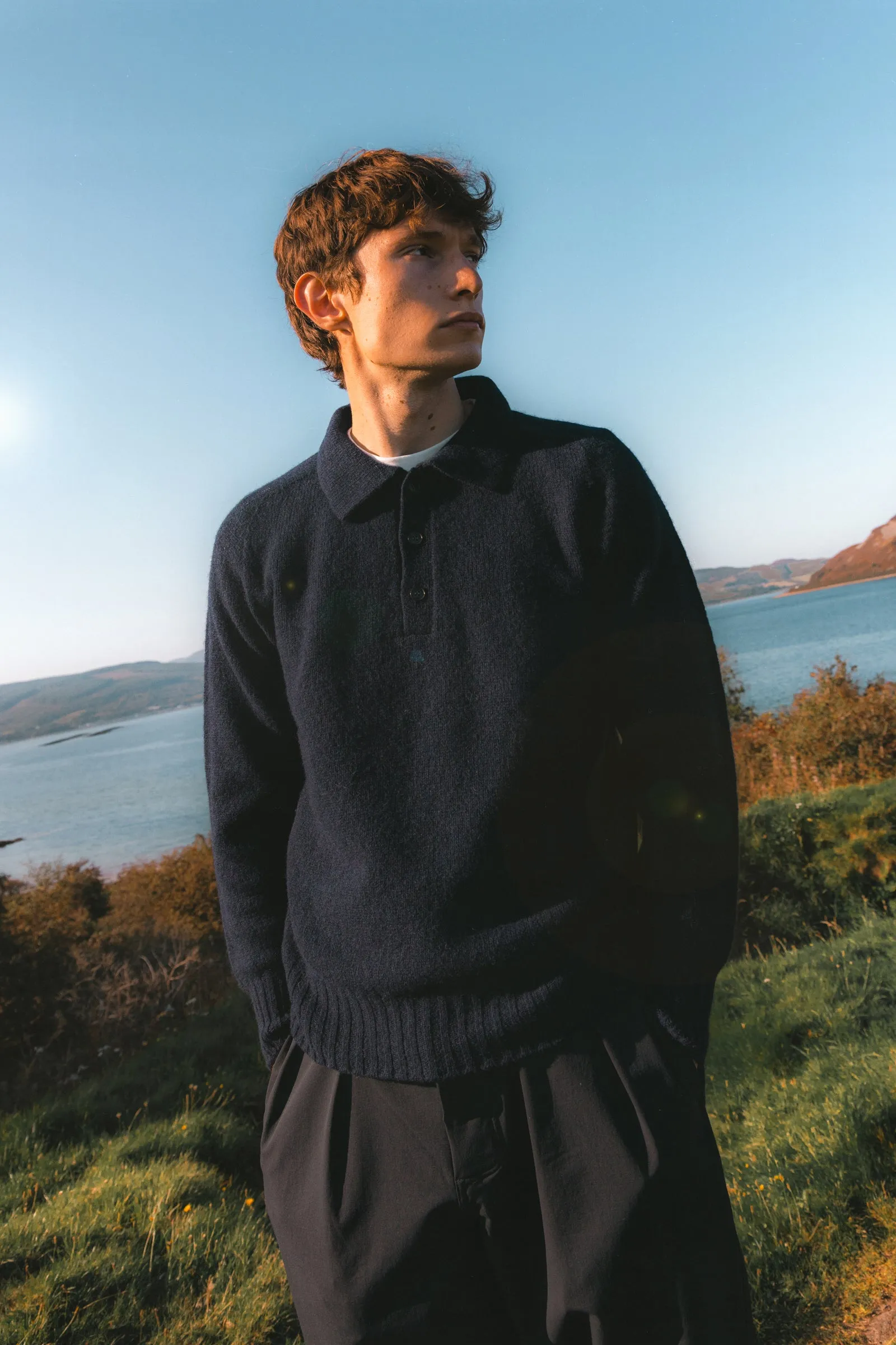 Lewis Brushed Shetland Polo in Navy Lambswool sold by Kestin product image thumbnail 2