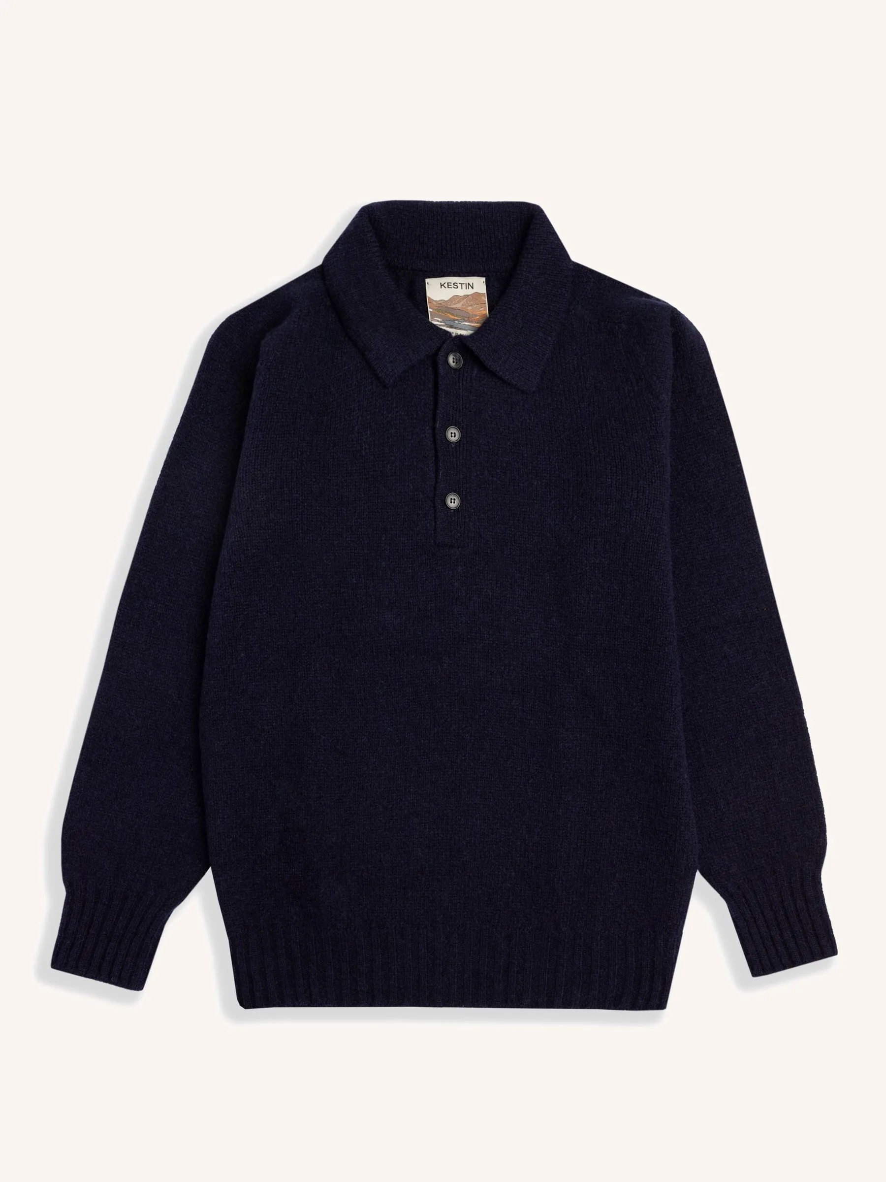 Lewis Brushed Shetland Polo in Navy Lambswool sold by Kestin