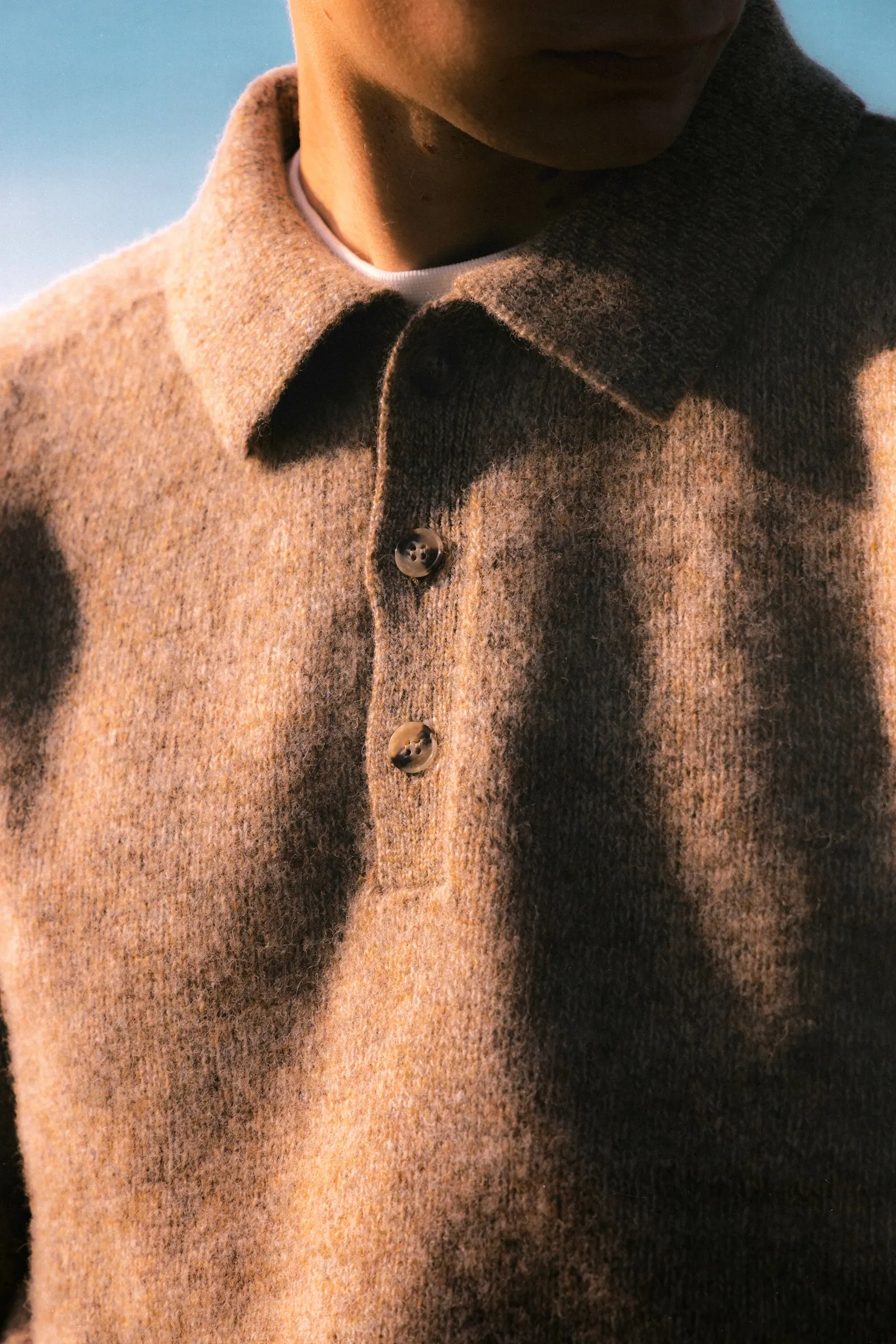 Lewis Brushed Shetland Polo in Mushroom Lambswool sold by Kestin product image thumbnail 3