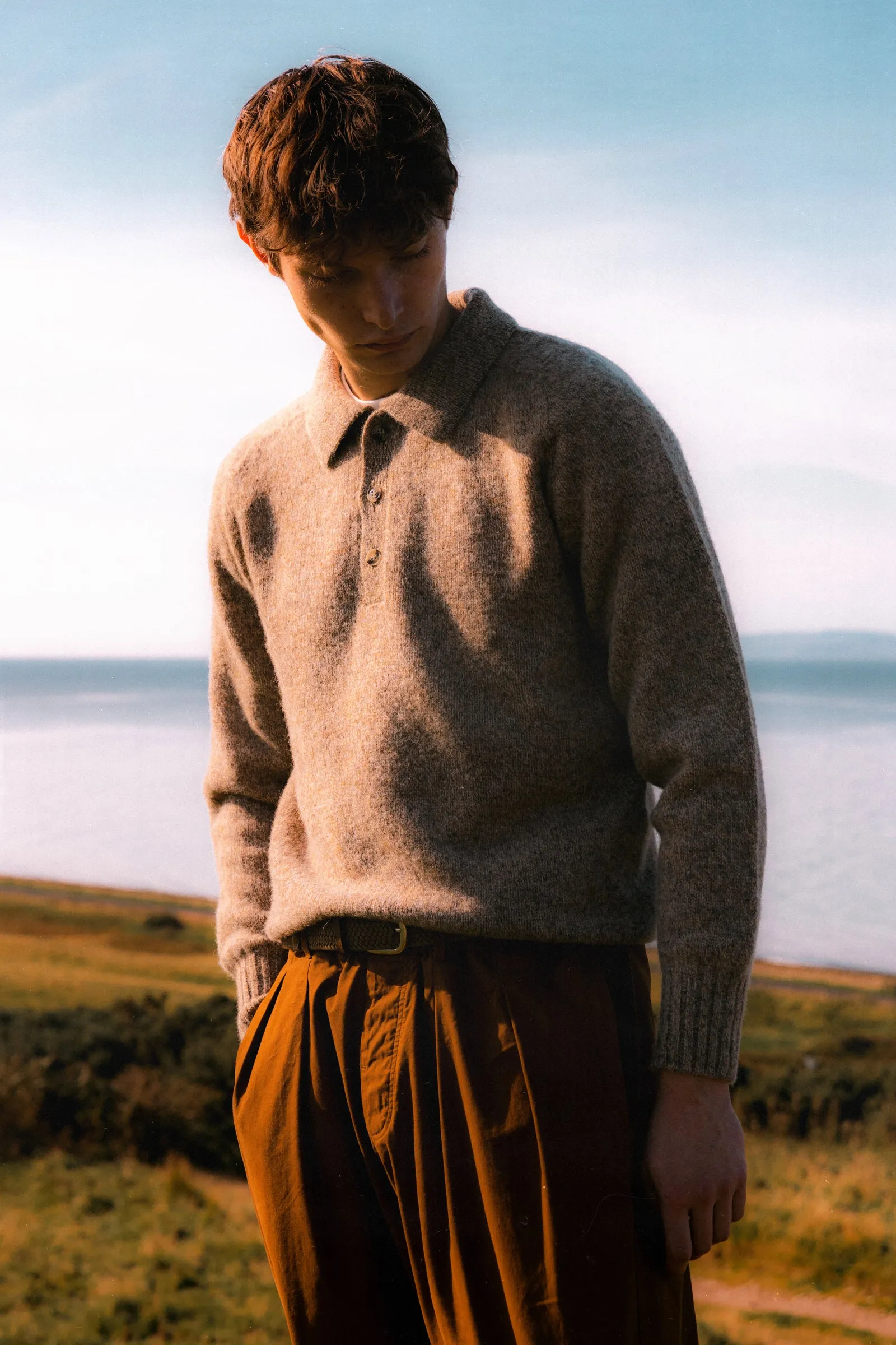 Lewis Brushed Shetland Polo in Mushroom Lambswool sold by Kestin product image thumbnail 2