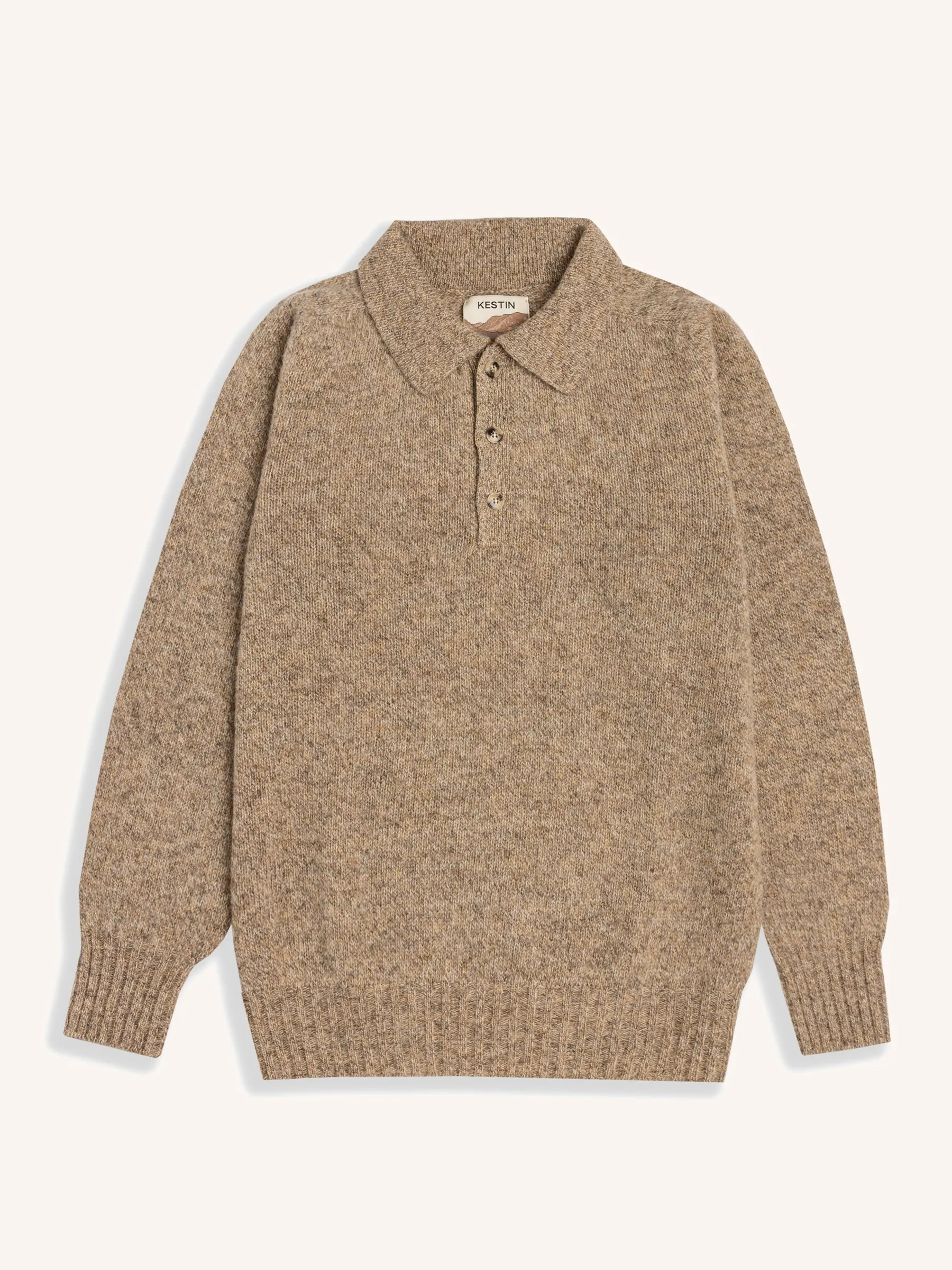 Lewis Brushed Shetland Polo in Mushroom Lambswool sold by Kestin