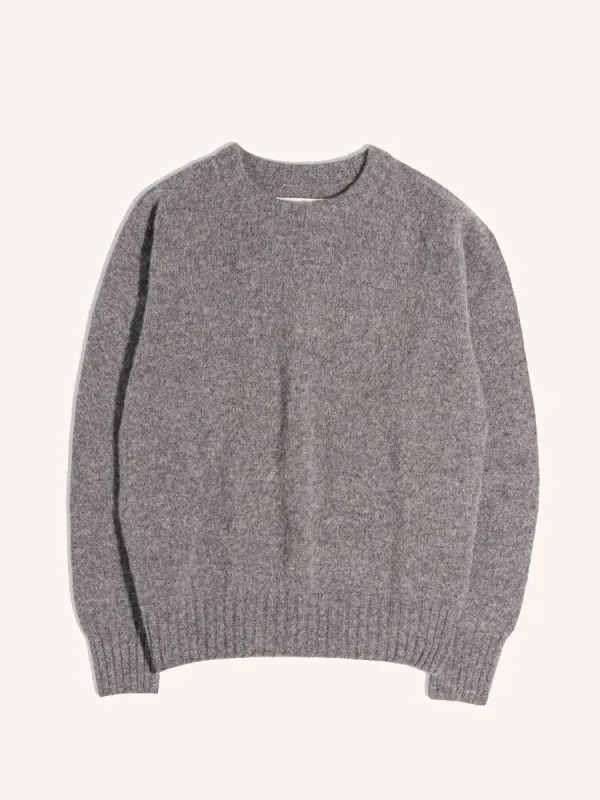 Brushed Shetland Crew in Grey Lambswool sold by Kestin