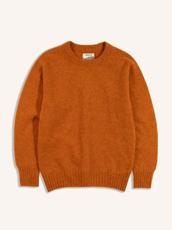 Brushed Shetland Crew in Tangerine Lambswool made by Kestin