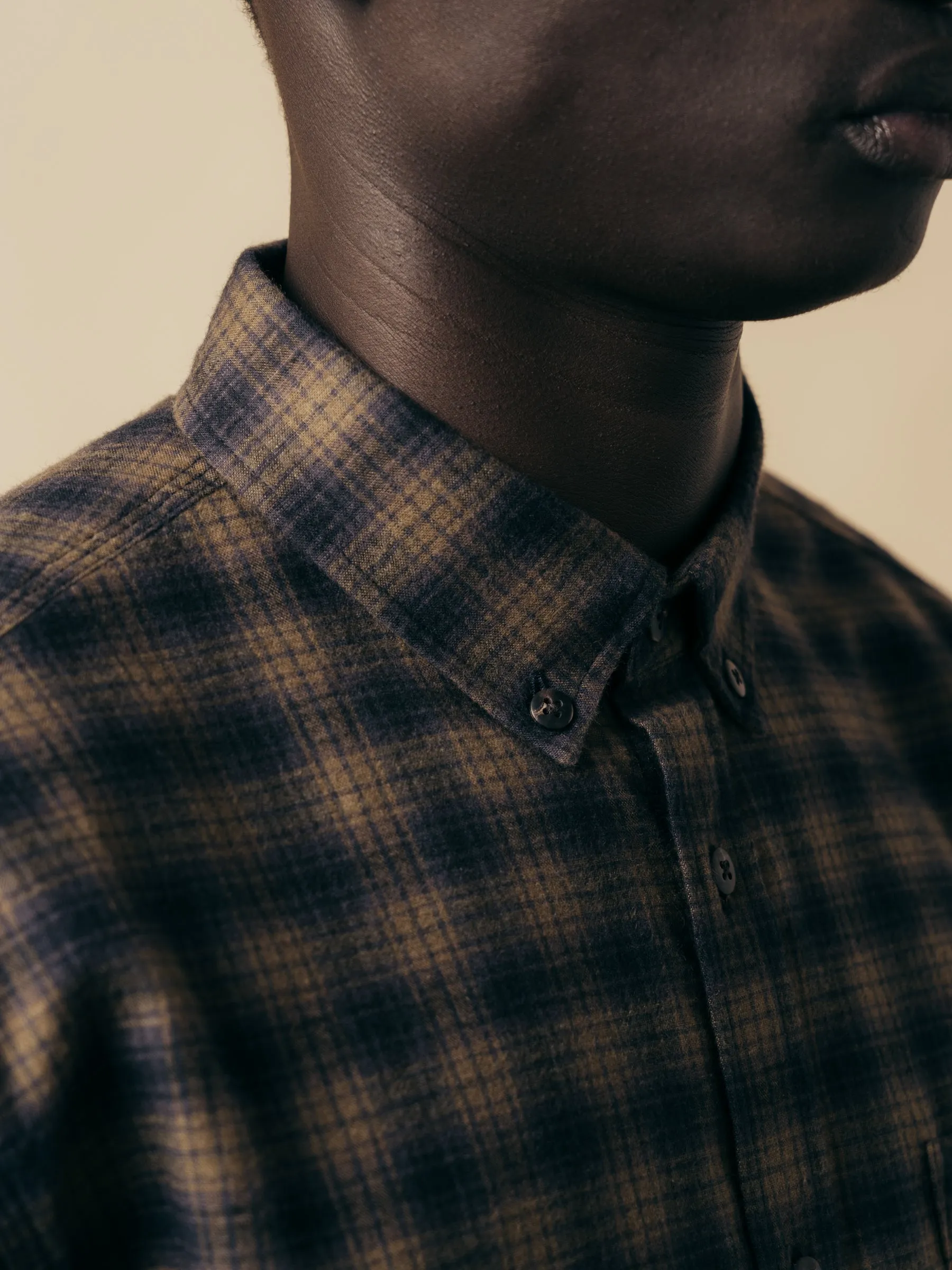 Raeburn Button Down Shirt In Charcoal / Khaki Check Cotton / Linen Blend sold by Kestin product image thumbnail 3