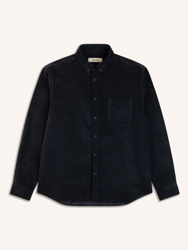 Raeburn Button Down Shirt In Dark Navy Cotton Moleskin made by Kestin