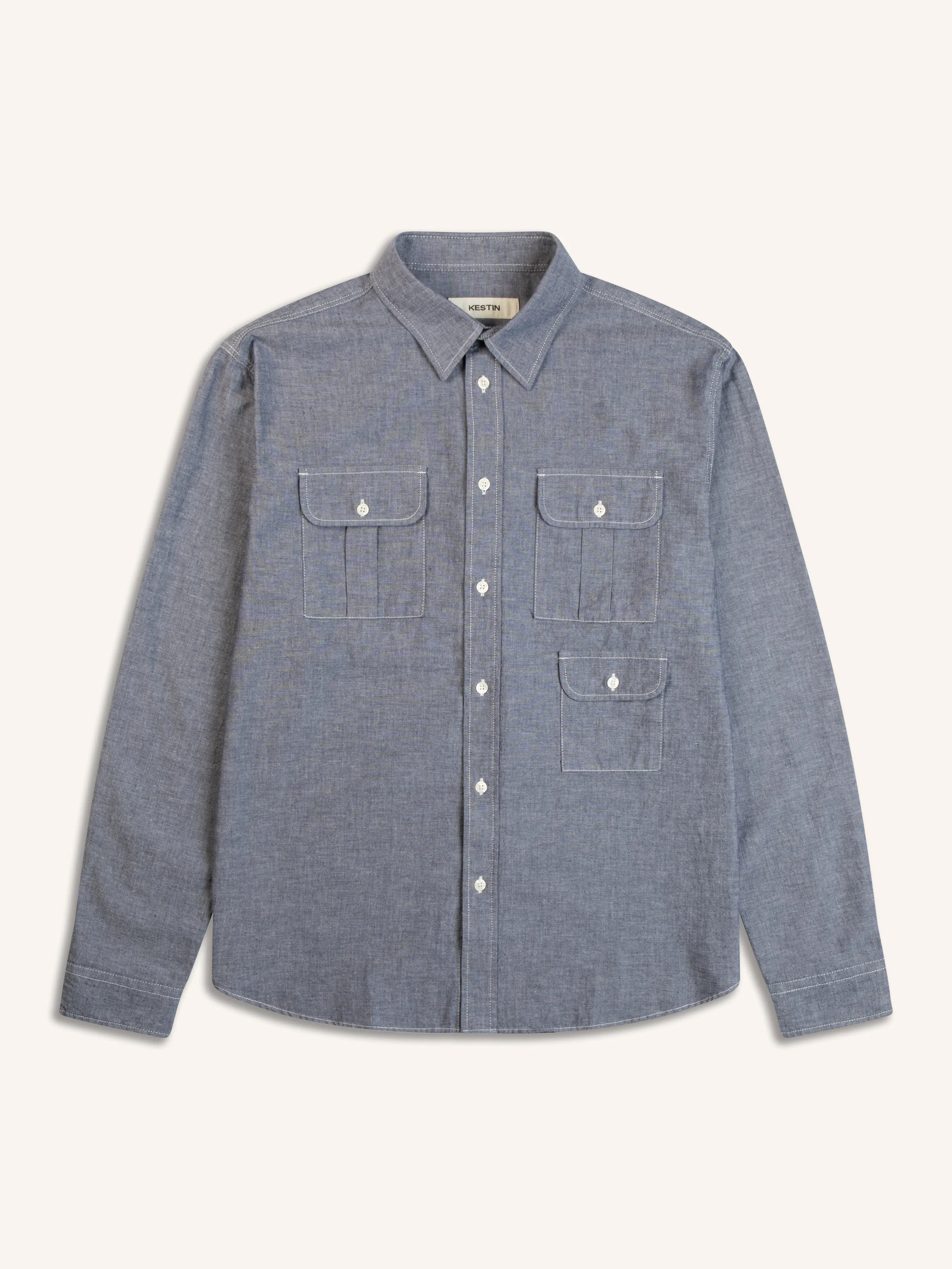 Kinnaird Shirt In Chambray Organic Cotton sold by Kestin