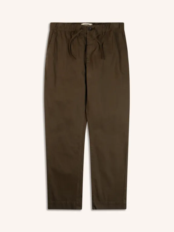 Inverness Trouser In Dark Olive Cotton Twill made by Kestin