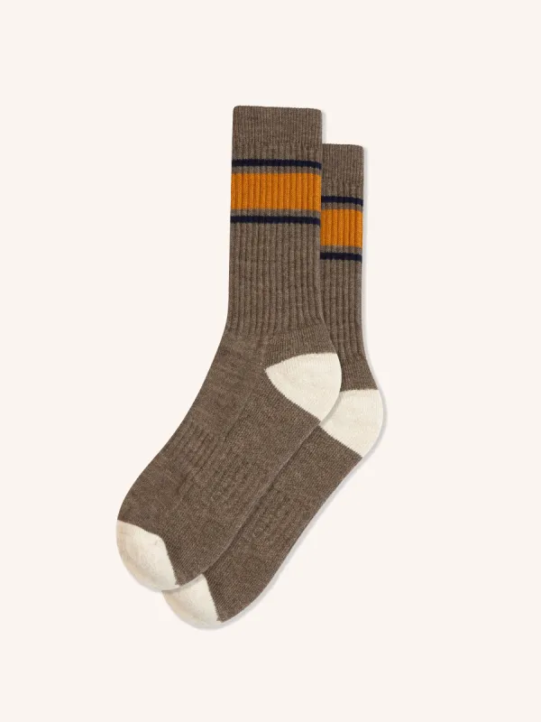 Elgin Wool Sock in Umber Brown / Ecru Stripe sold by Kestin