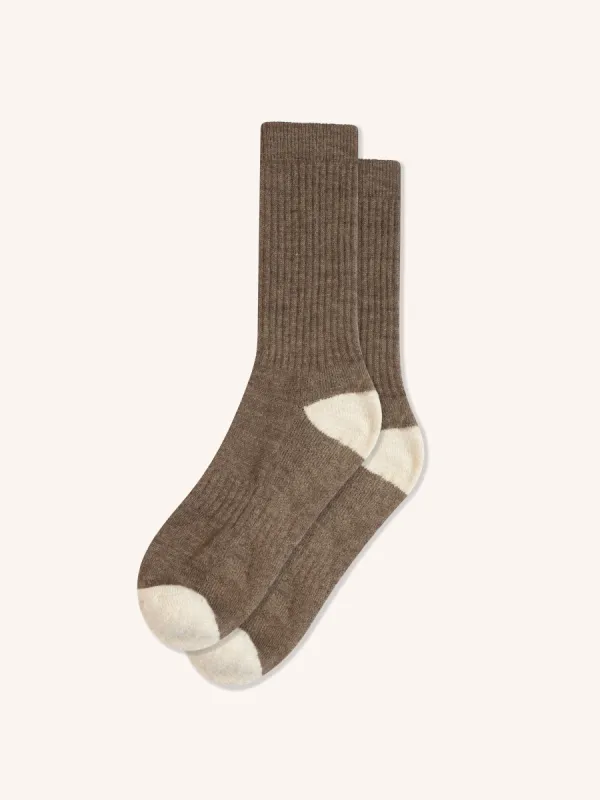 Elgin Wool Sock in Umber Brown / Ecru sold by Kestin