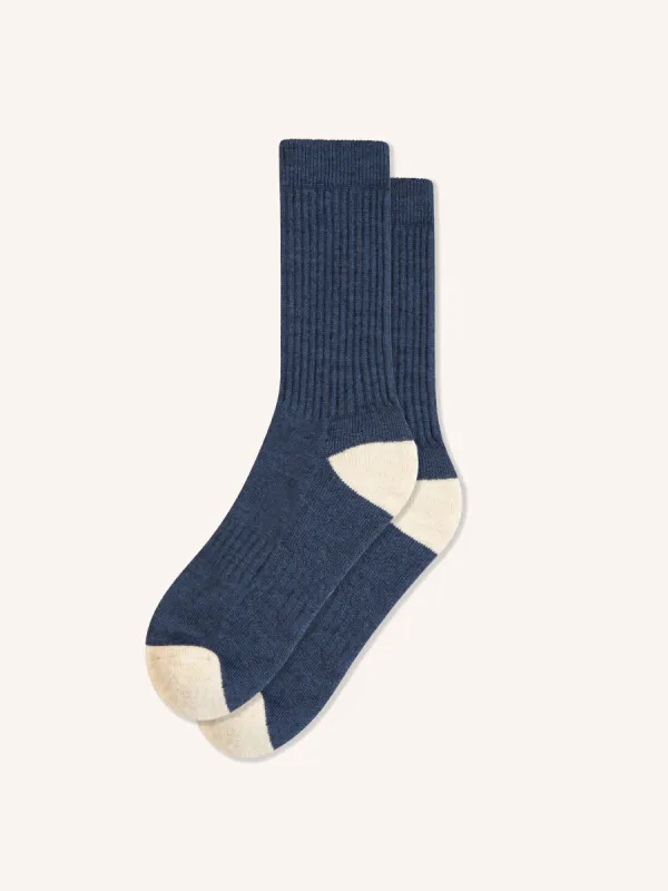 Elgin Wool Sock in Scotch Blue / Ecru sold by Kestin
