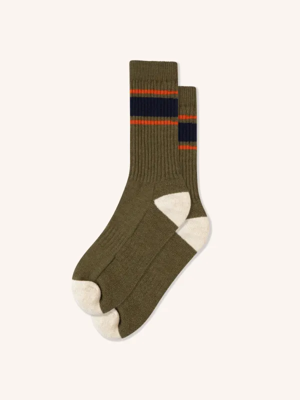 Elgin Wool Sock in Duck Green / Ecru Stripe sold by Kestin
