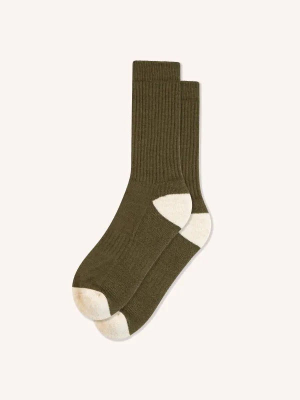 Elgin Wool Sock in Duck Green / Ecru sold by Kestin