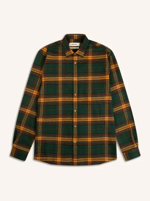 Dirleton Shirt In Pine / Saffron Check Japanese Brushed Plaid made by Kestin