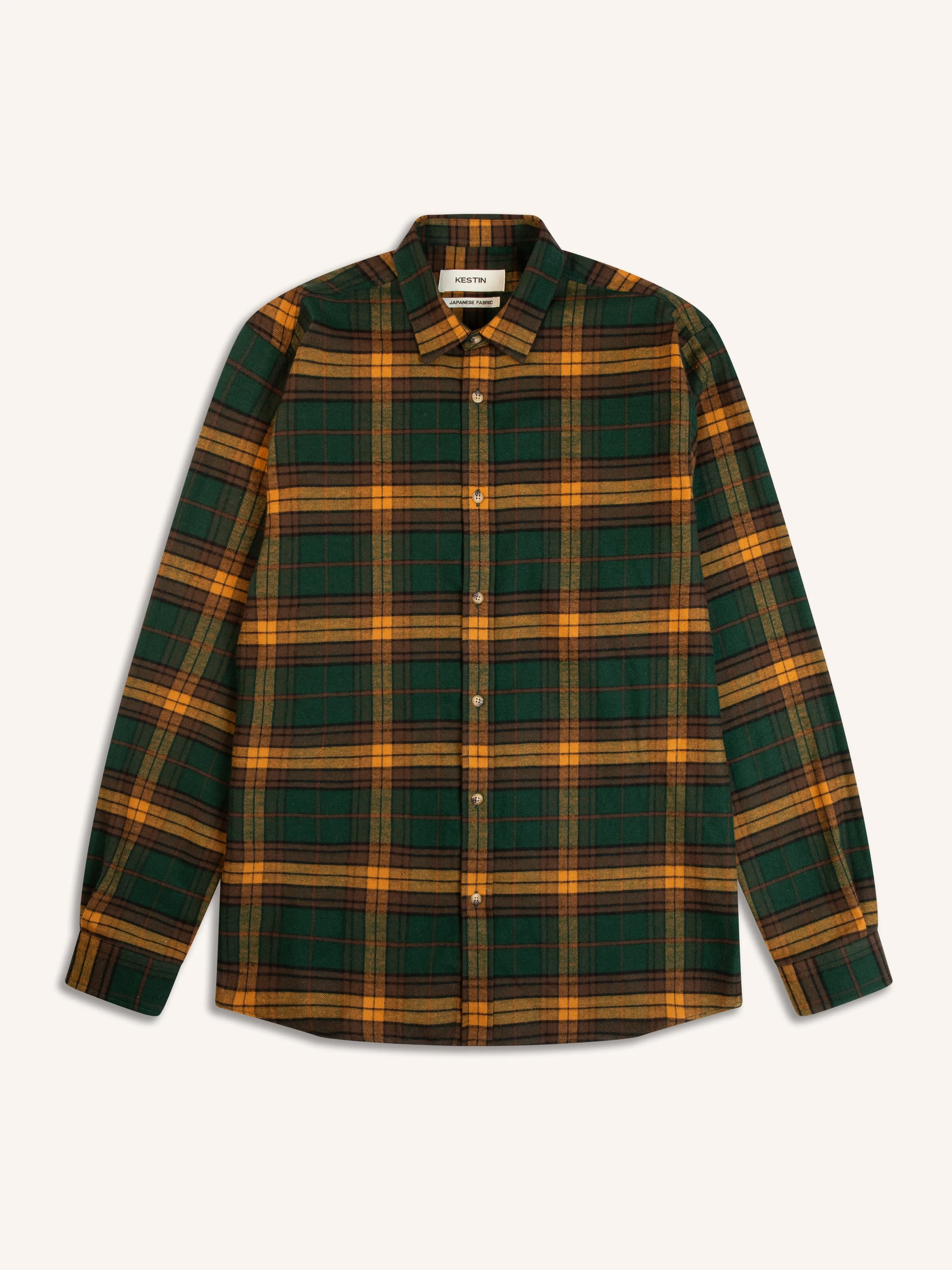 Dirleton Shirt In Pine / Saffron Check Japanese Brushed Plaid sold by Kestin