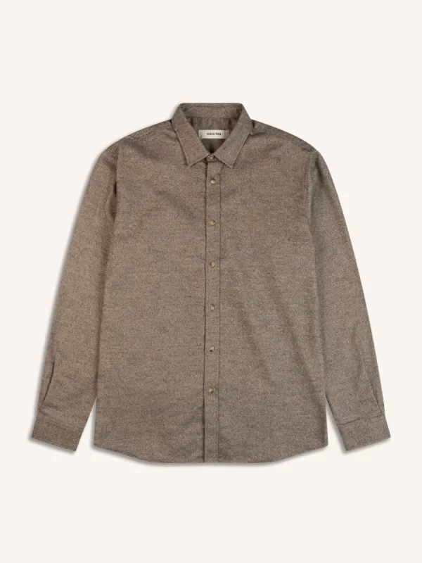 Dirleton Shirt In Peat Marl Mouline Cotton sold by Kestin