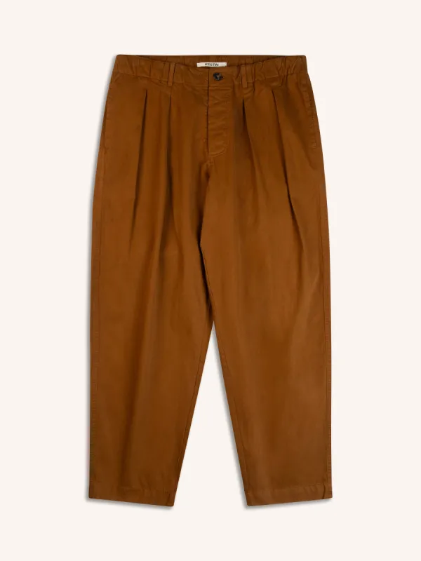 Clyde Pant In Tobacco Cotton Twill sold by Kestin