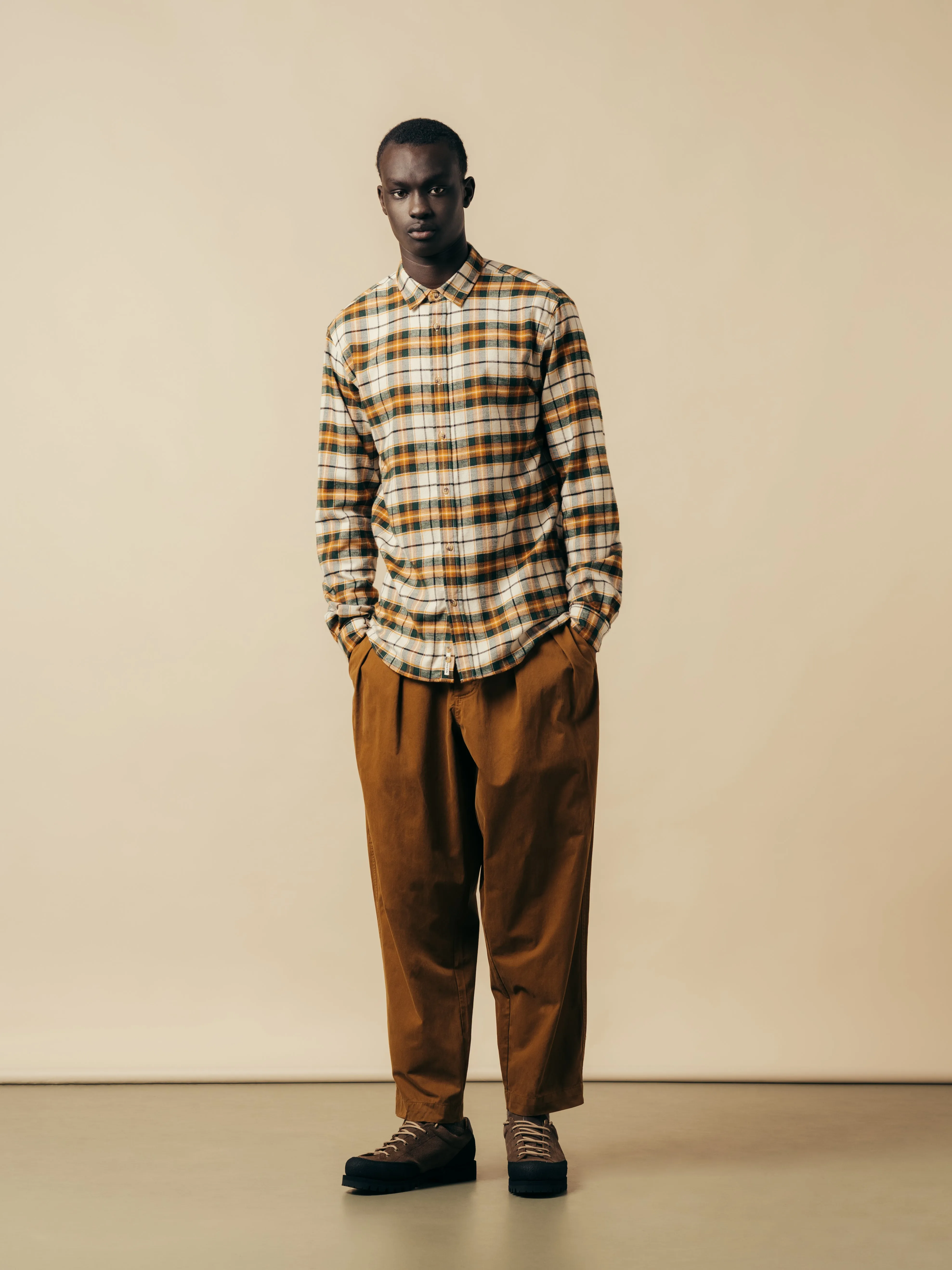 Dirleton Shirt In Ecru / Saffron Check Japanese Brushed Plaid sold by Kestin product image thumbnail 2