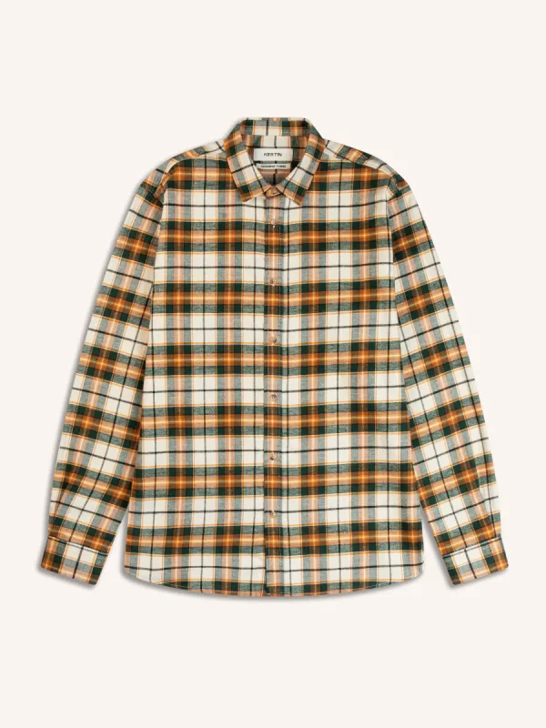 Dirleton Shirt In Ecru / Saffron Check Japanese Brushed Plaid made by Kestin