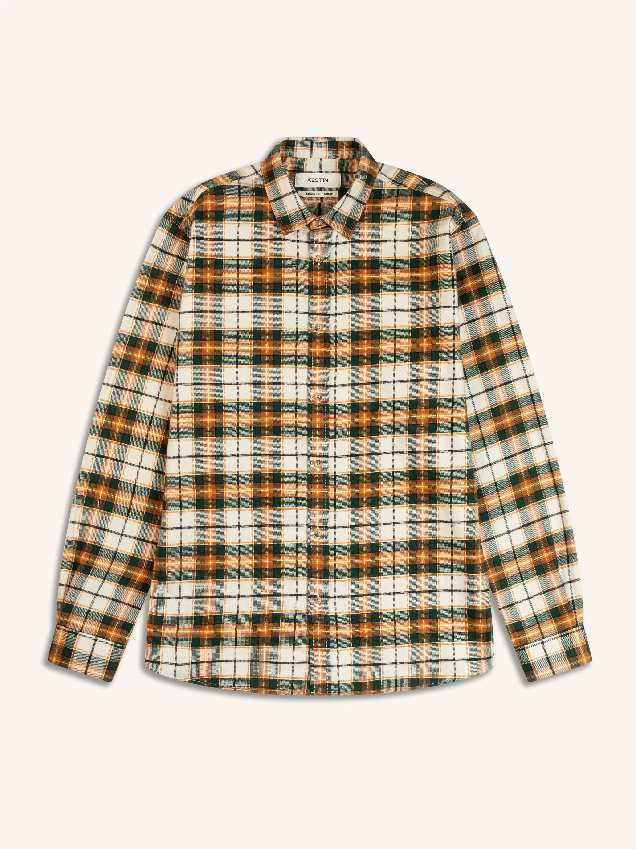 Dirleton Shirt In Ecru / Saffron Check Japanese Brushed Plaid sold by Kestin
