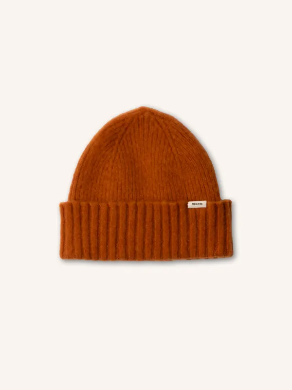 Balloch Beanie in Rust Brushed Lambswool sold by Kestin