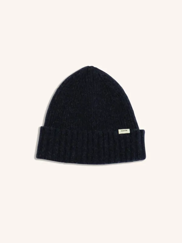Balloch Beanie in Dark Navy Brushed Lambswool sold by Kestin