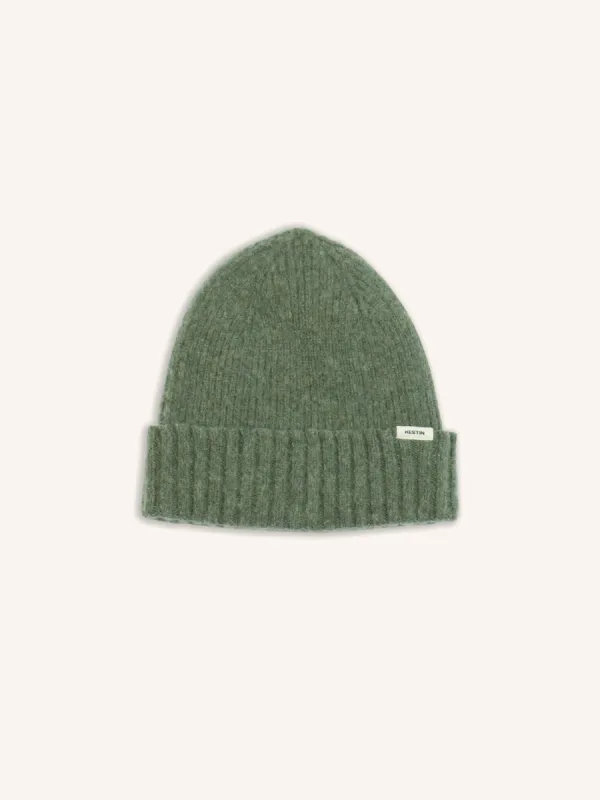Balloch Beanie in Moss Brushed Lambswool sold by Kestin