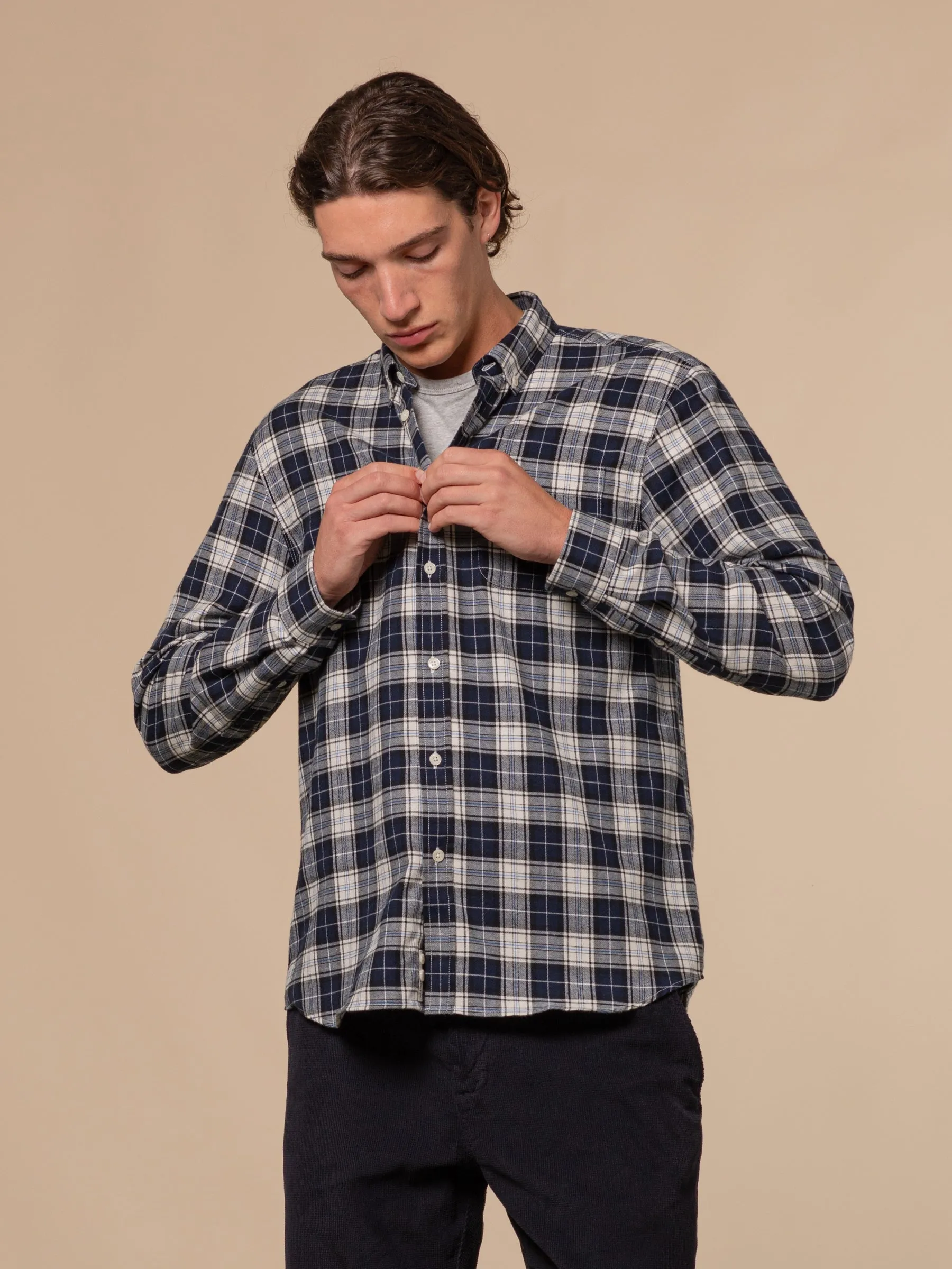 Raeburn Button Down Shirt in Navy / White Check sold by Kestin product image thumbnail 2