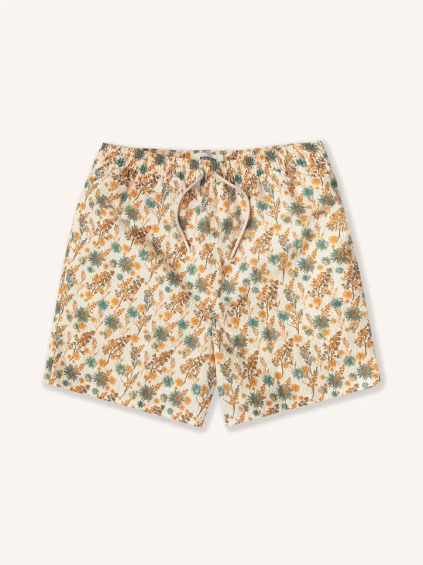 Seacliff Swim Short in Ecru Thistle Print SEAQUAL® Yarn sold by Kestin
