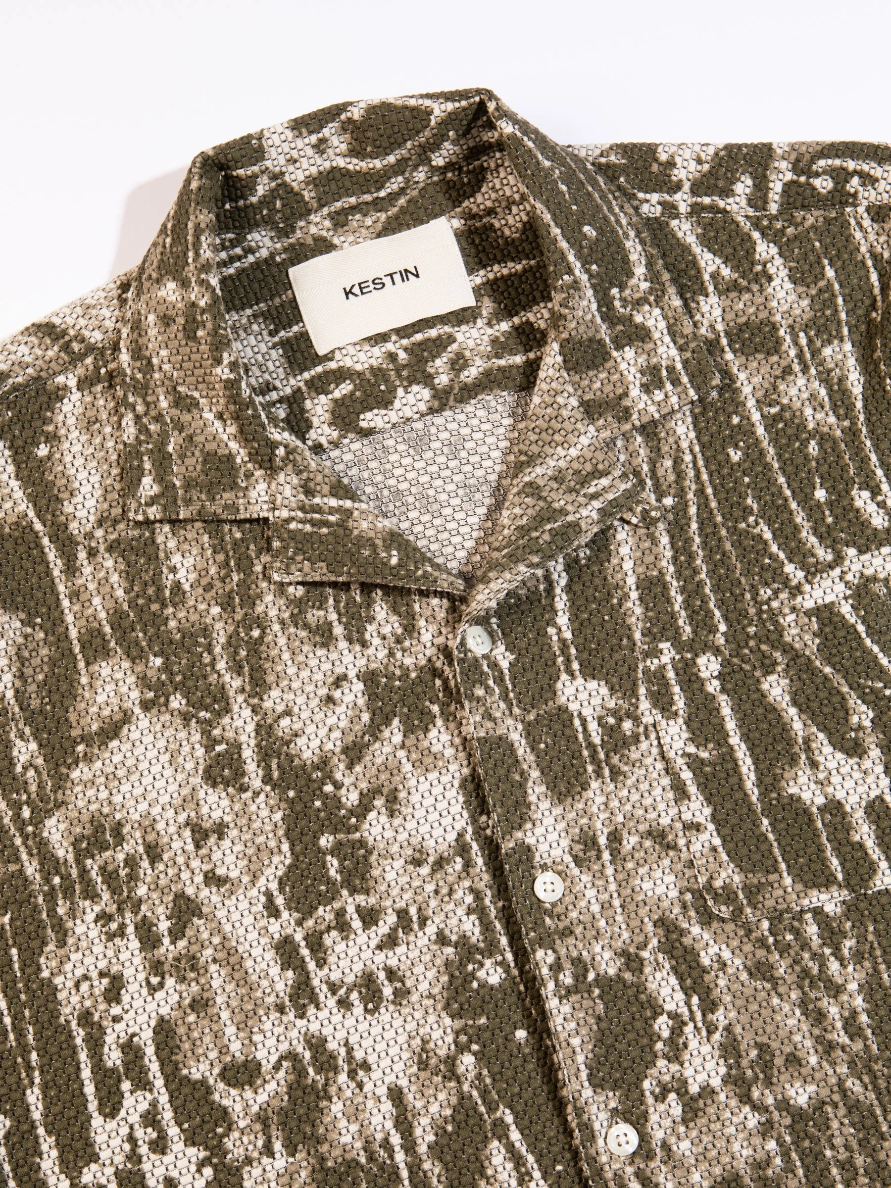 Crammond Shirt in Olive / Ecru Camo Jacquard sold by Kestin product image thumbnail 5