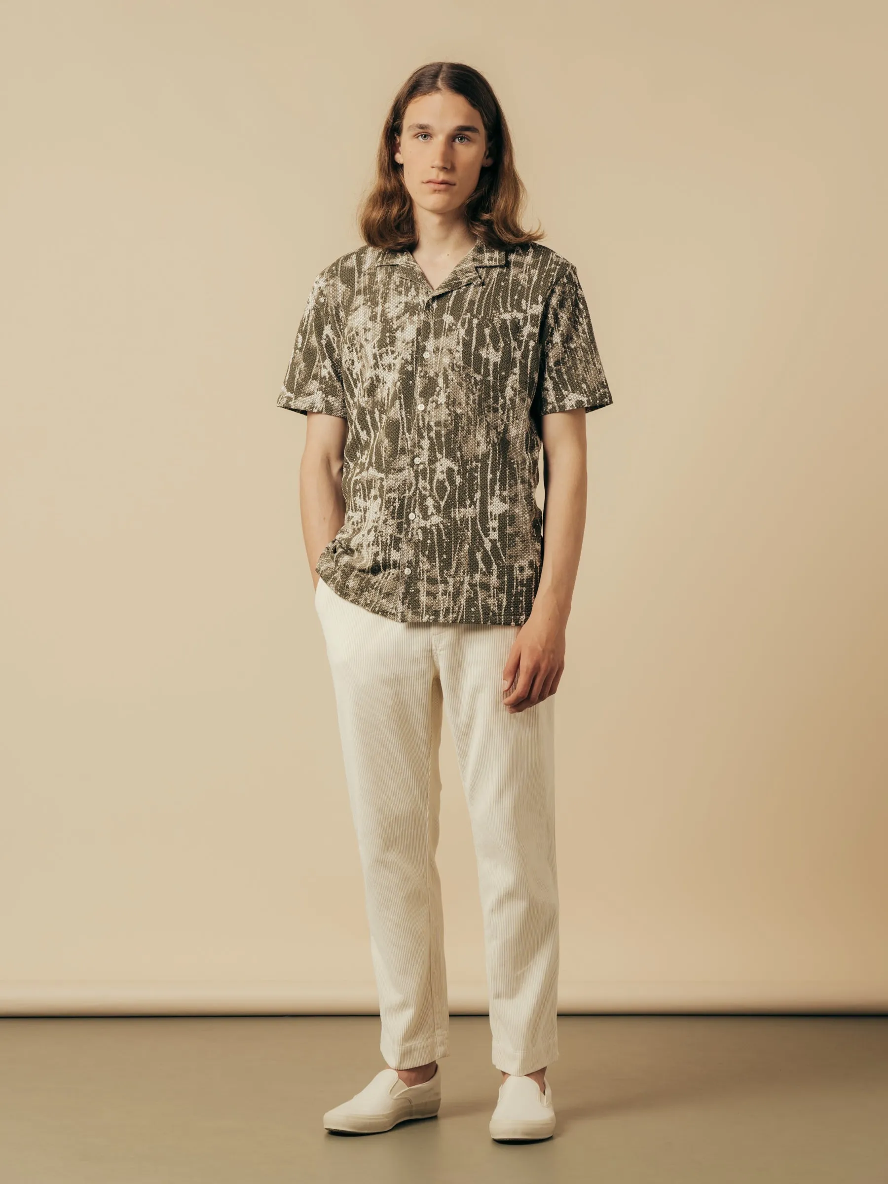 Crammond Shirt in Olive / Ecru Camo Jacquard sold by Kestin product image thumbnail 2