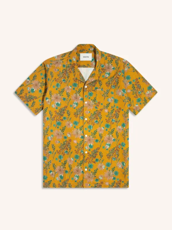Crammond Shirt in Ochre Thistle Print sold by Kestin