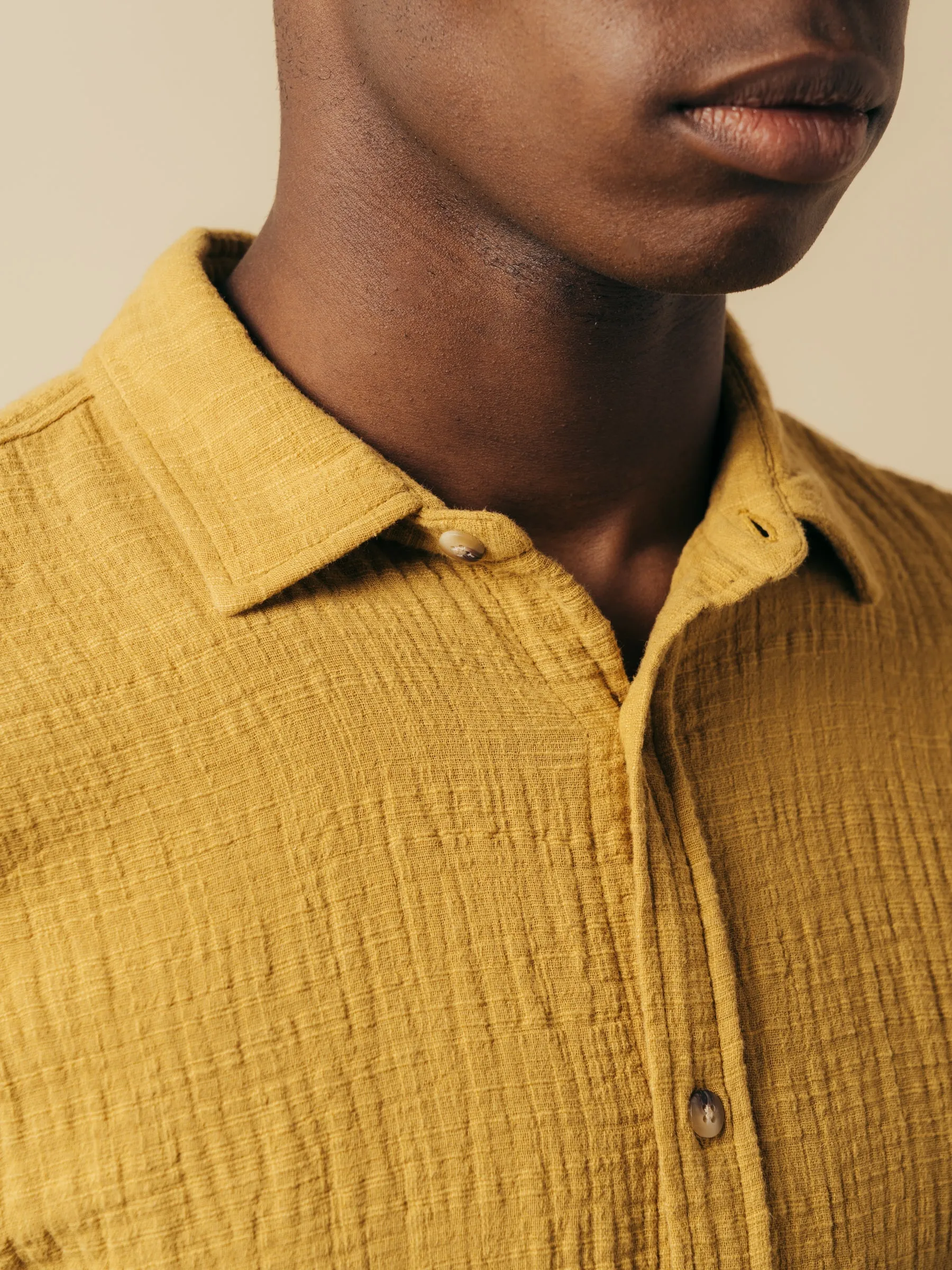 Aberlady Shirt in Ochre Textured Cotton sold by Kestin product image thumbnail 3