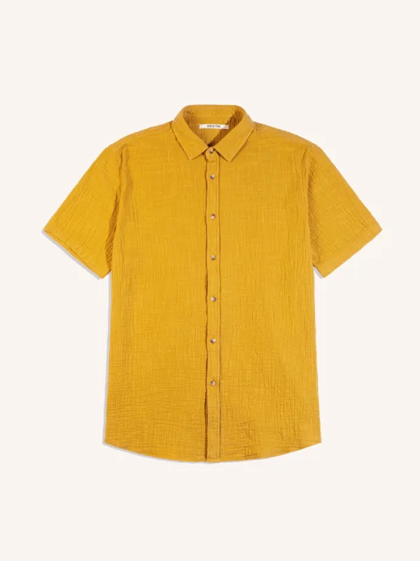 Aberlady Shirt in Ochre Textured Cotton sold by Kestin