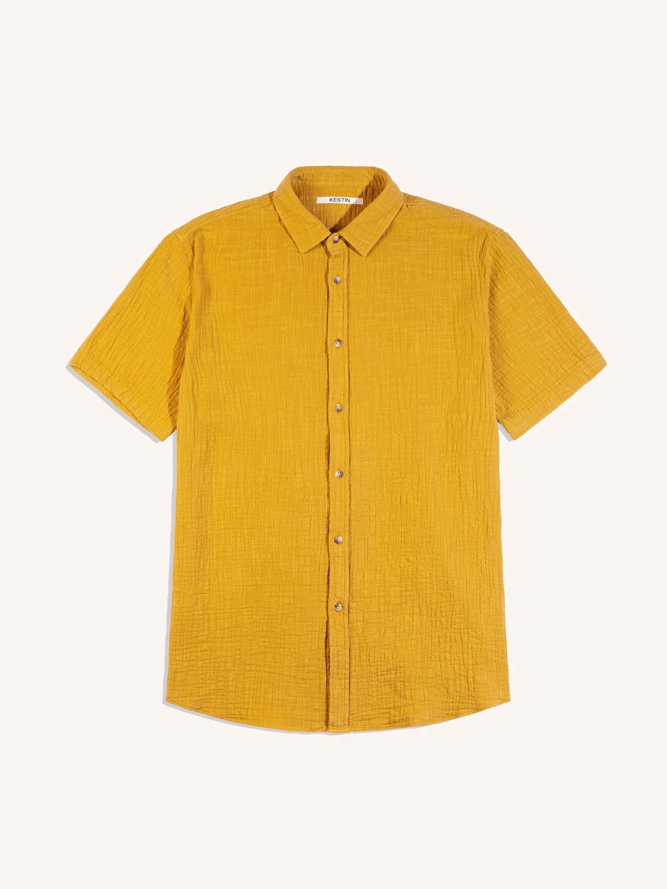 Aberlady Shirt in Ochre Textured Cotton sold by Kestin
