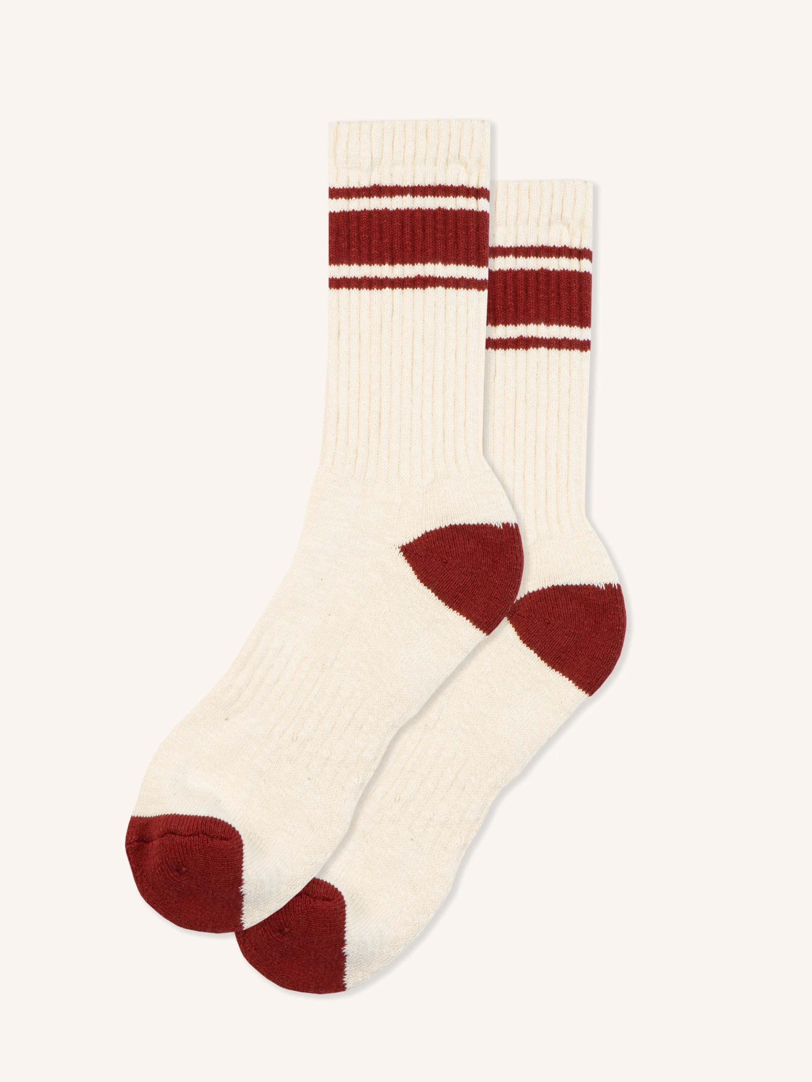 Elgin Cotton Sock in Ecru / Burgundy Stripe sold by Kestin