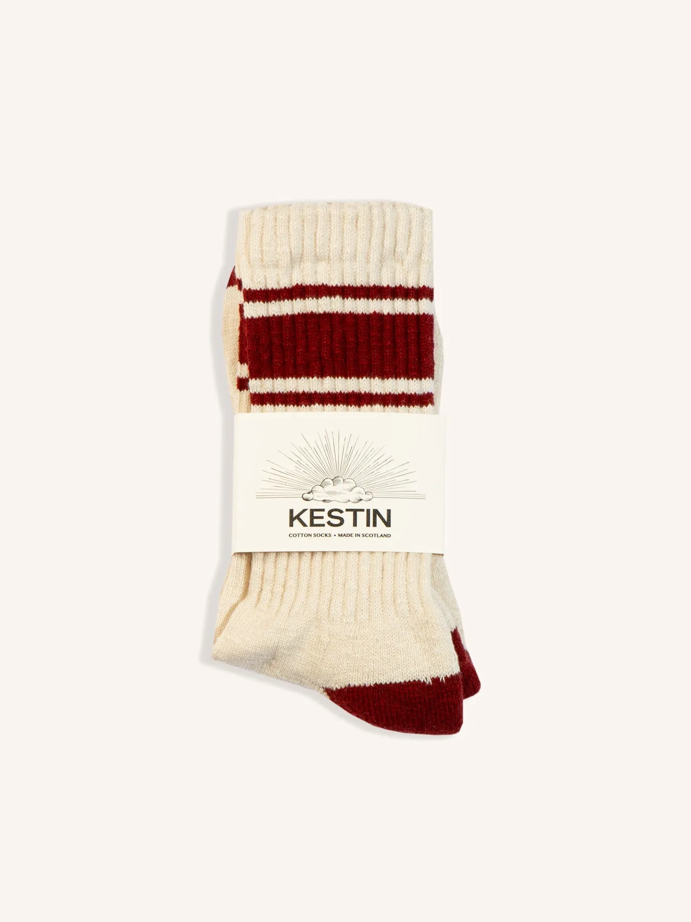 Elgin Cotton Sock in Ecru / Burgundy Stripe sold by Kestin product image thumbnail 2