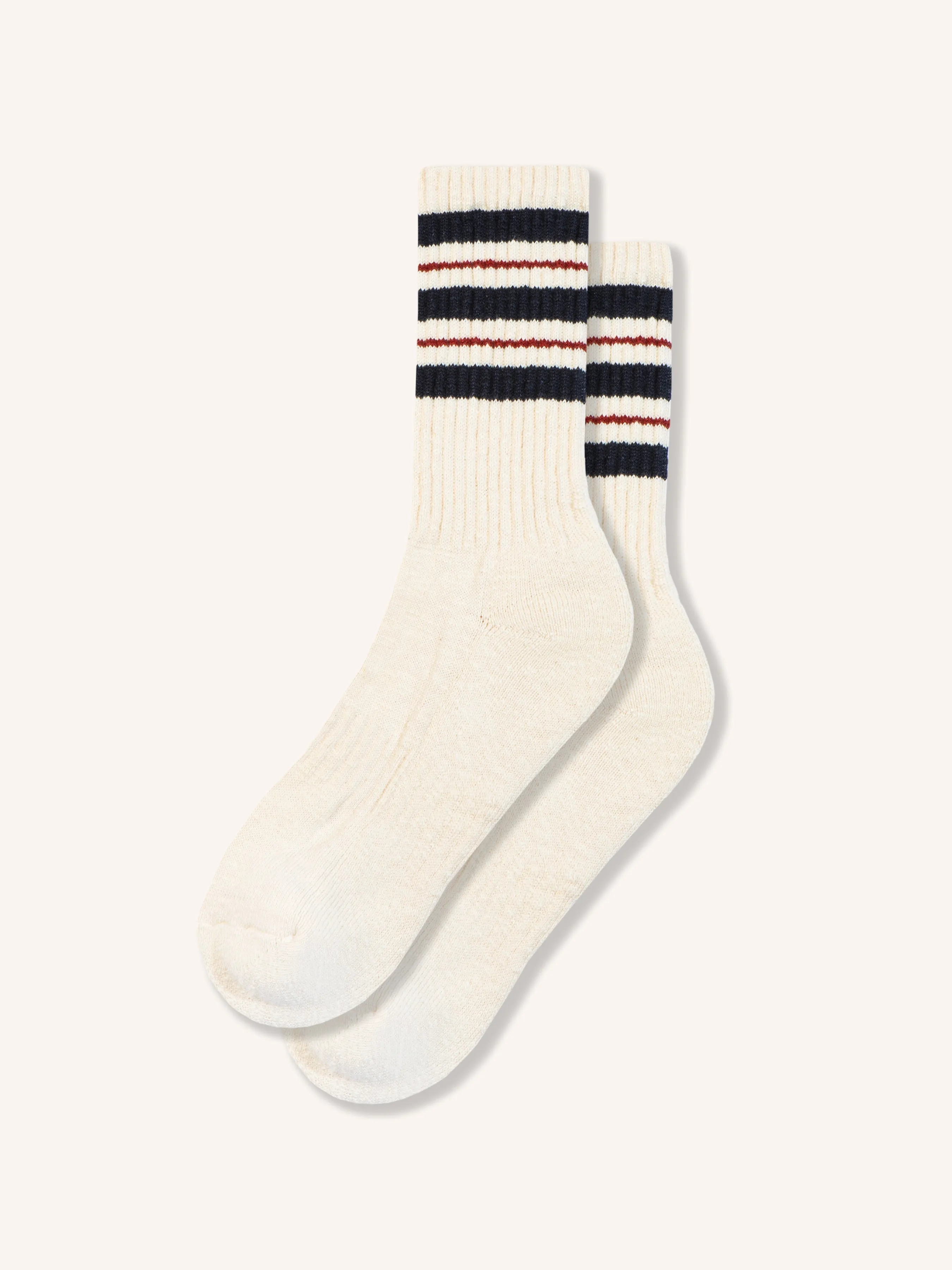 Elgin Cotton Sock in Ecru / Navy / Burgundy Stripe sold by Kestin