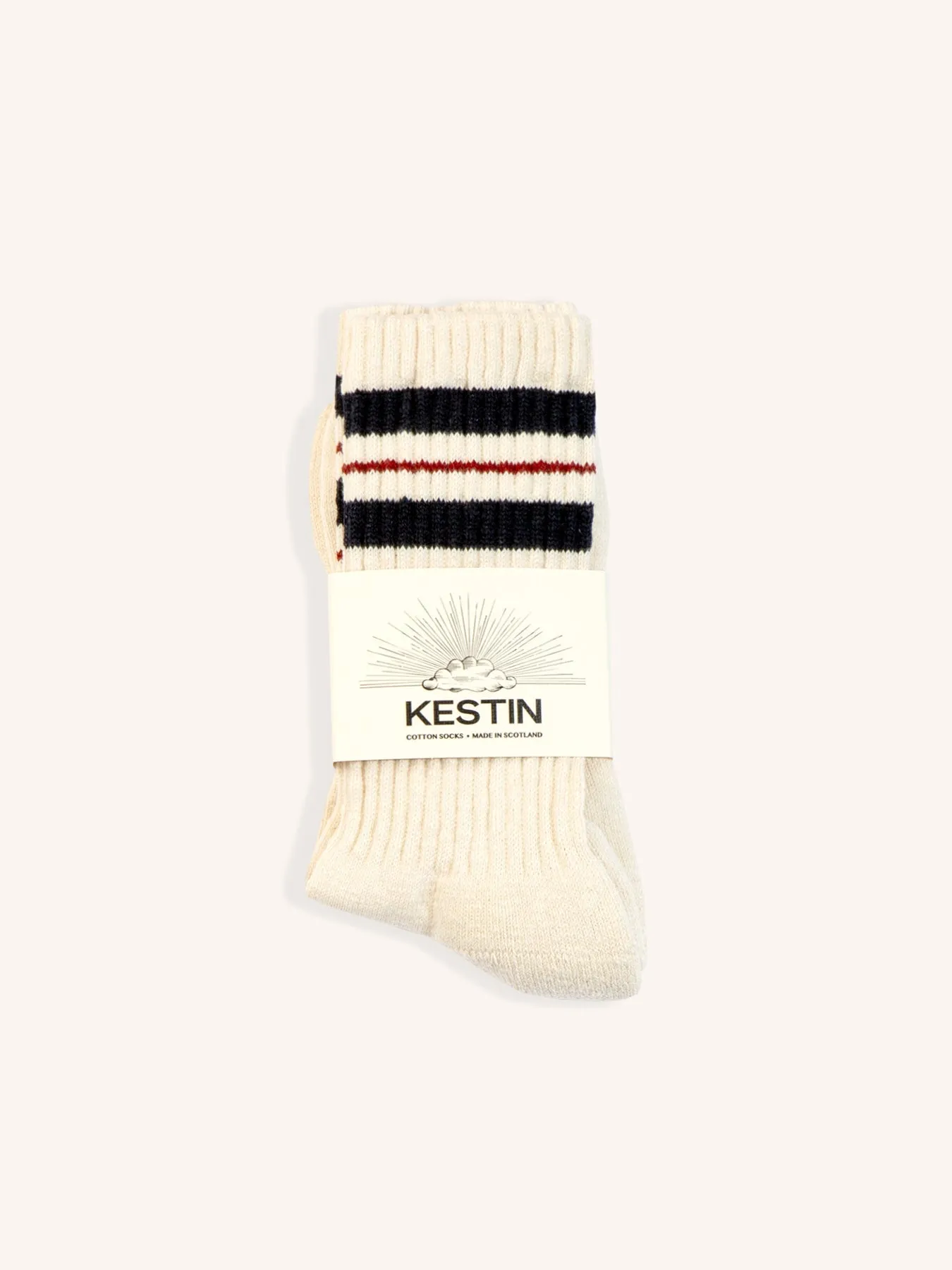 Elgin Cotton Sock in Ecru / Navy / Burgundy Stripe sold by Kestin product image thumbnail 2