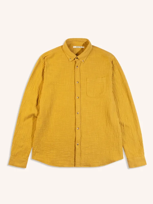Raeburn Button Down Shirt in Ochre Textured Cotton made by Kestin