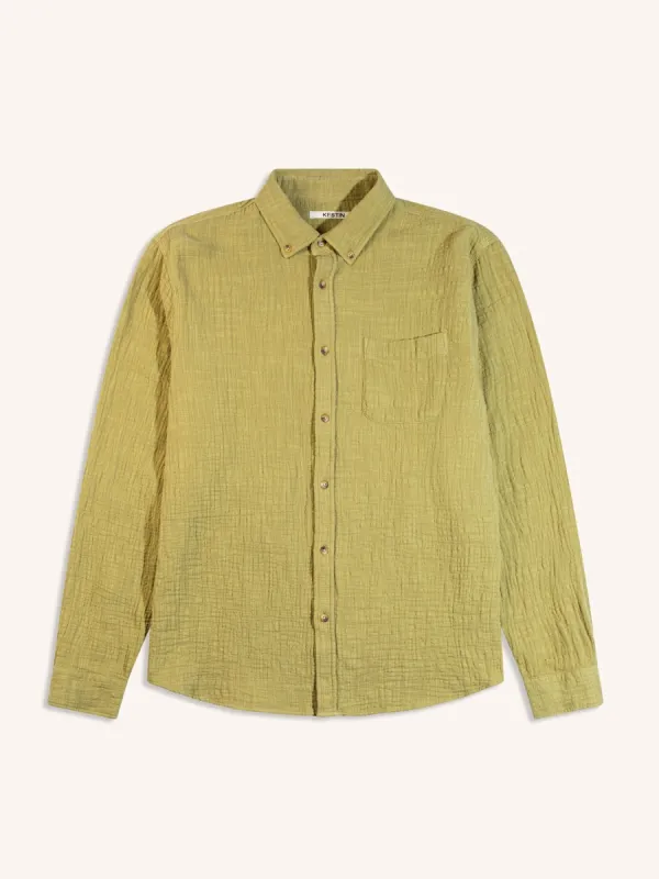 Raeburn Button Down Shirt in Light Military Textured Cotton made by Kestin