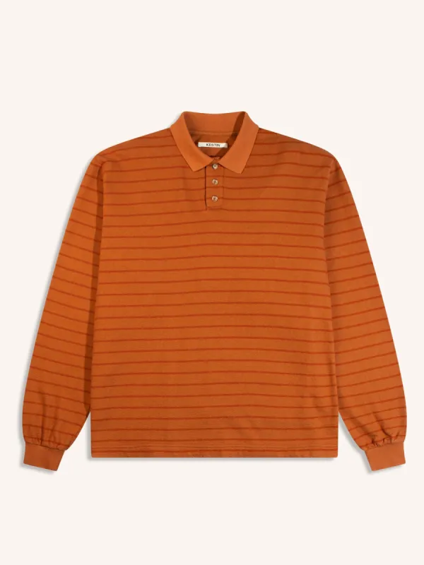 Loch Bay Polo in Tangerine Textured Stripe made by Kestin