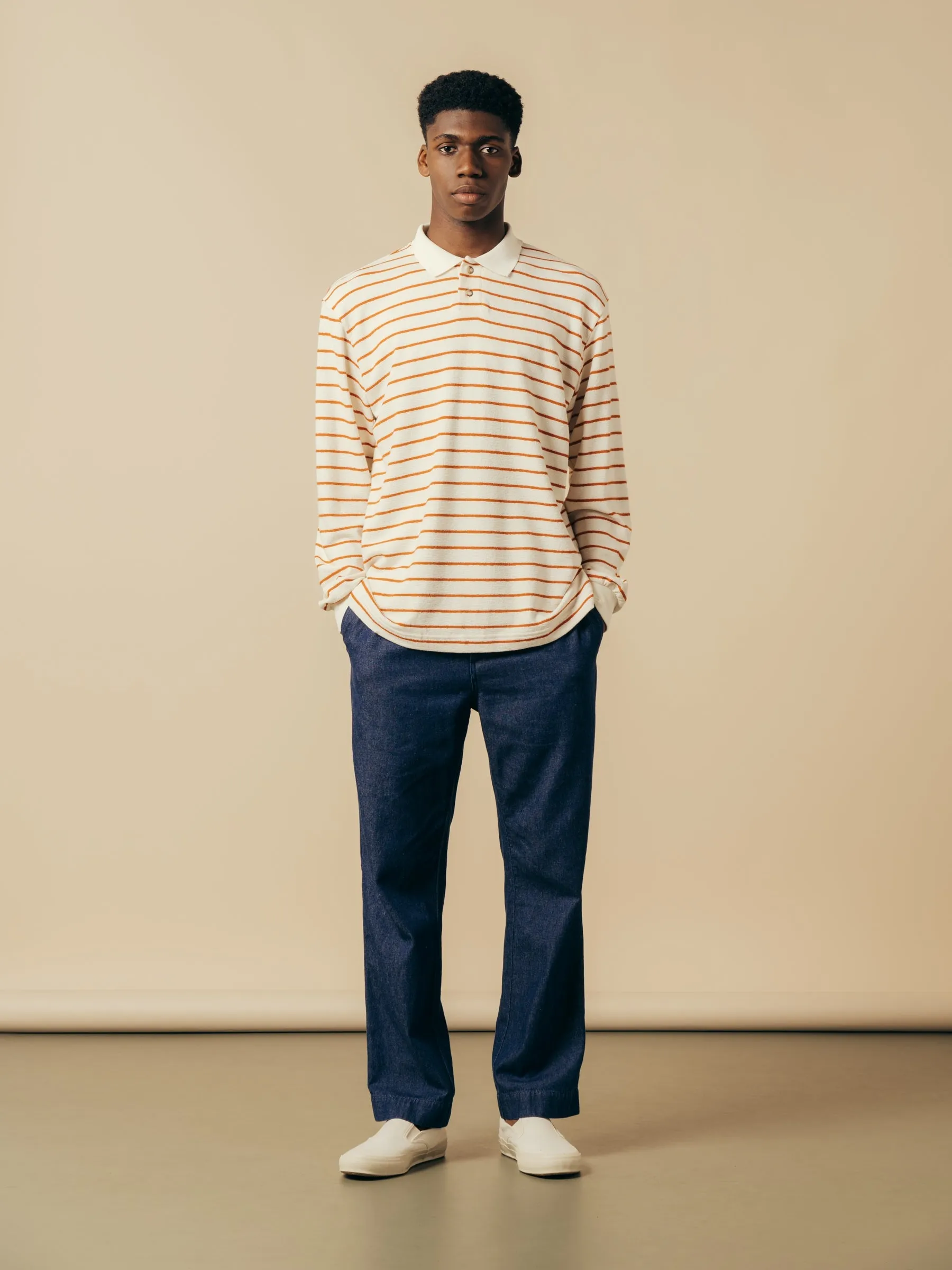 Loch Bay Polo in Ecru / Tangerine Textured Stripe sold by Kestin product image thumbnail 2