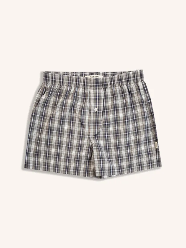 Port O Leith Boxer in Navy / Brown Check Italian Cotton made by Kestin