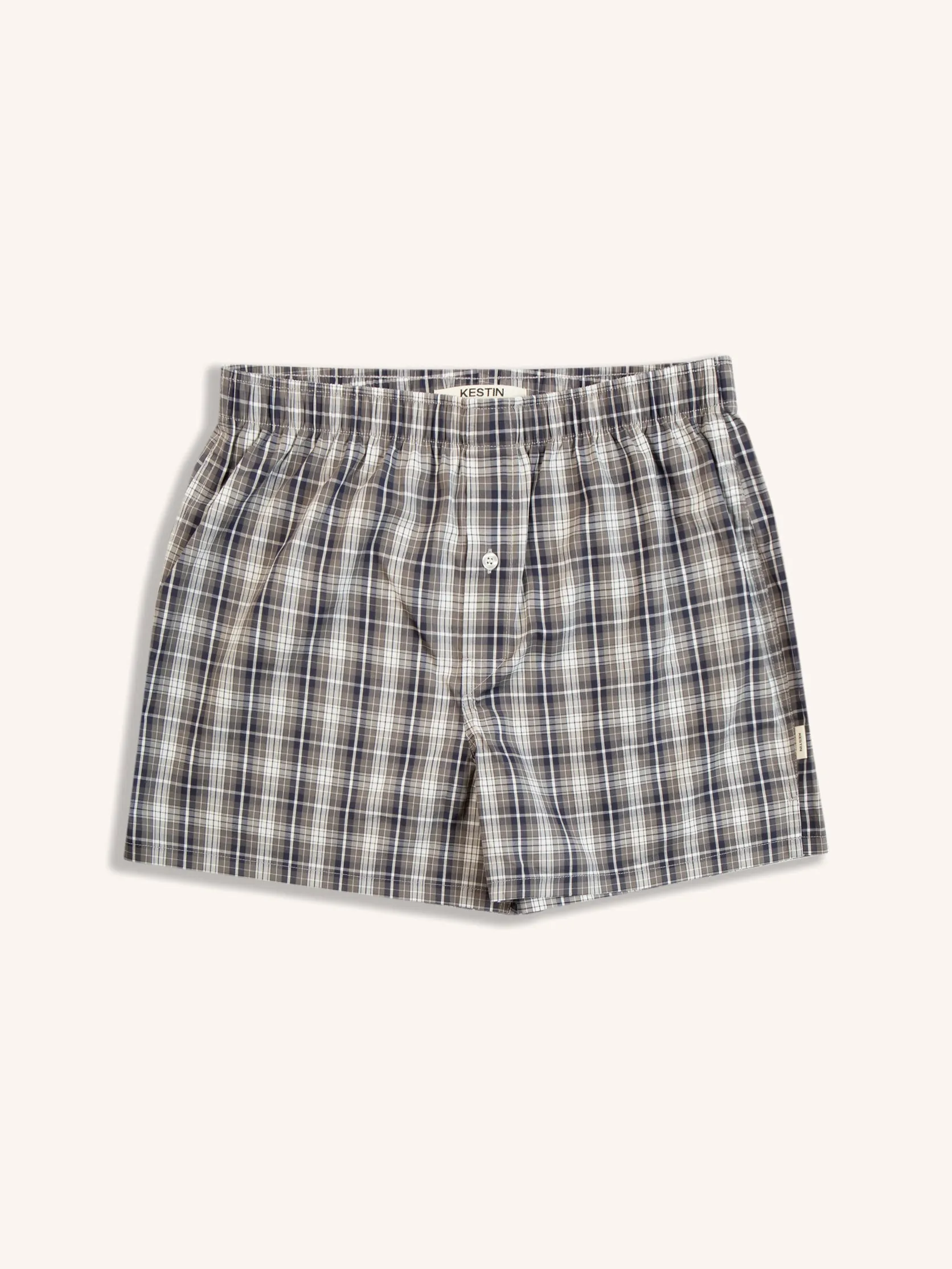 Port O Leith Boxer in Navy / Brown Check Italian Cotton sold by Kestin