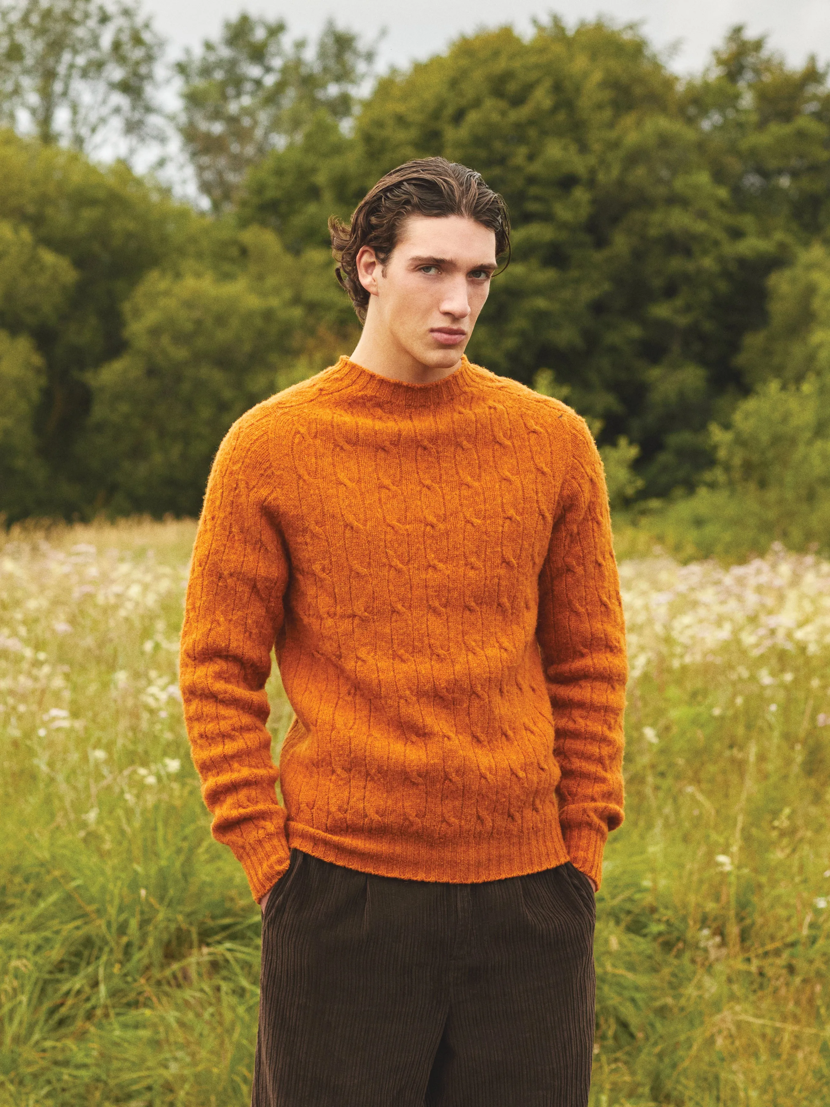 Galloway Cable Knit in Tangerine Lambswool sold by Kestin product image thumbnail 4