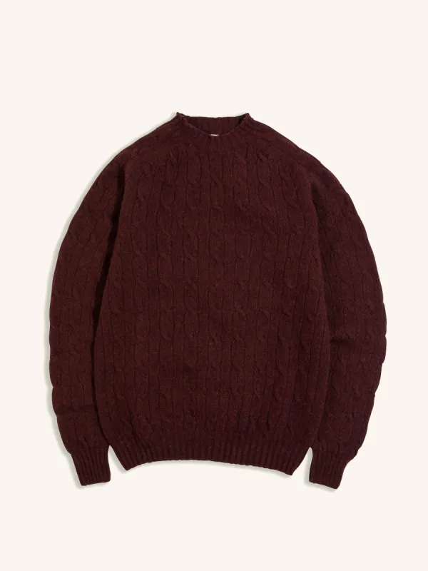 Galloway Cable Knit in Maroon Lambswool sold by Kestin
