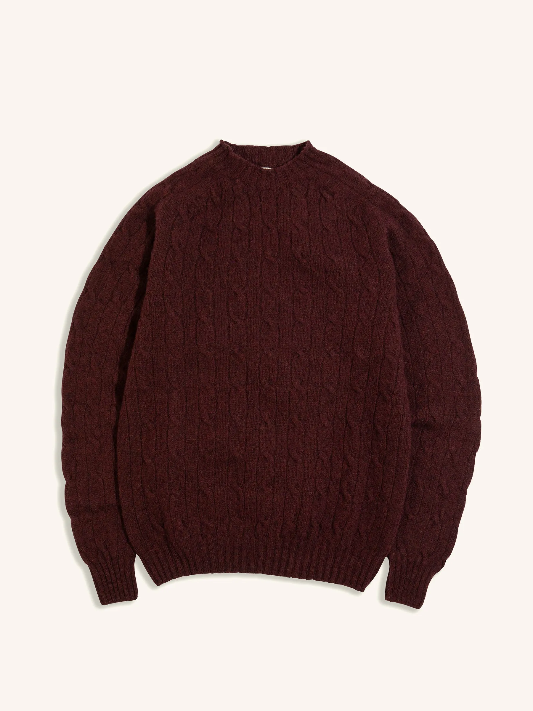 Galloway Cable Knit in Maroon Lambswool sold by Kestin