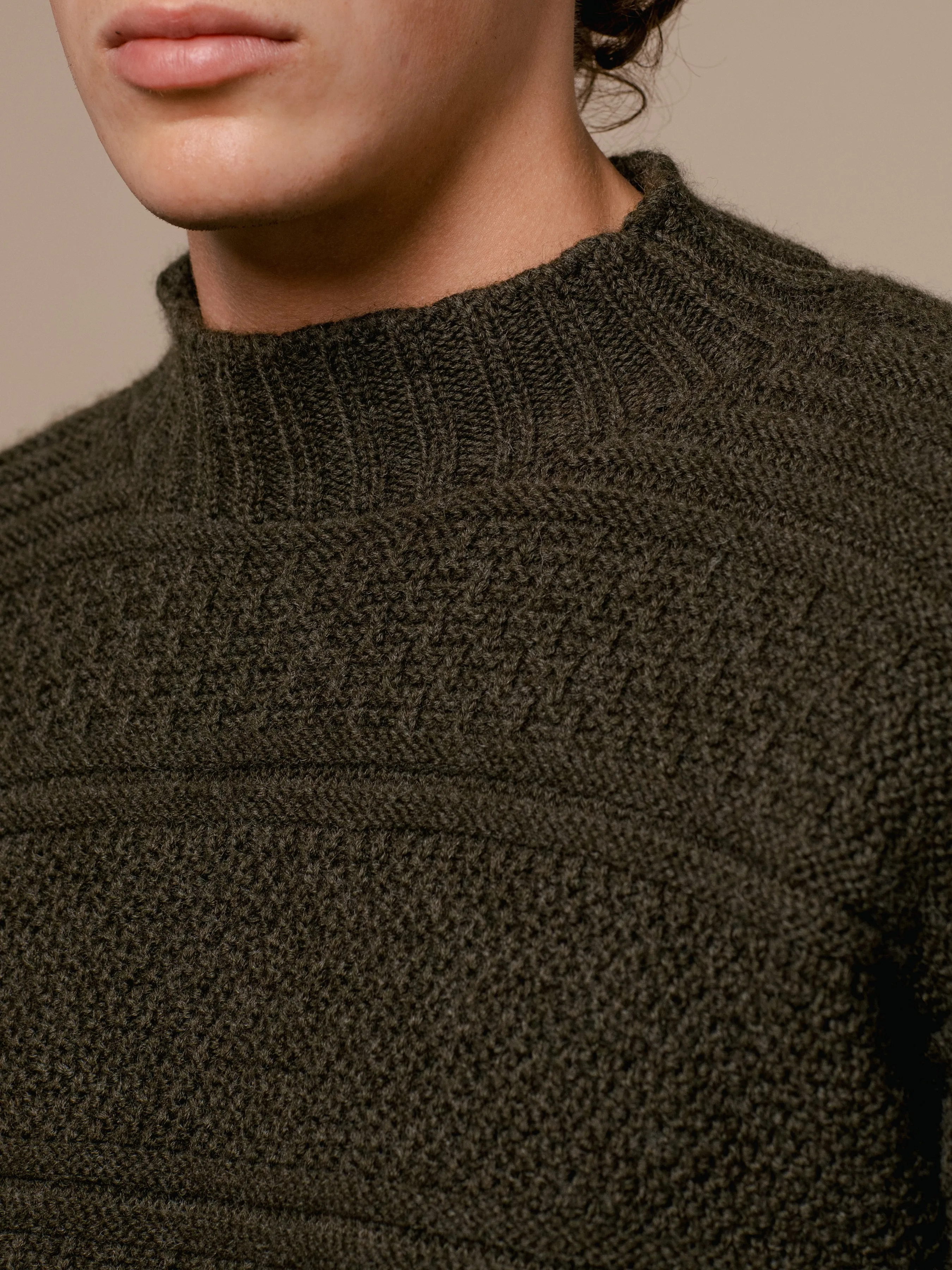 Fife Gansey Knit in Dark Olive Merino Wool sold by Kestin product image thumbnail 2