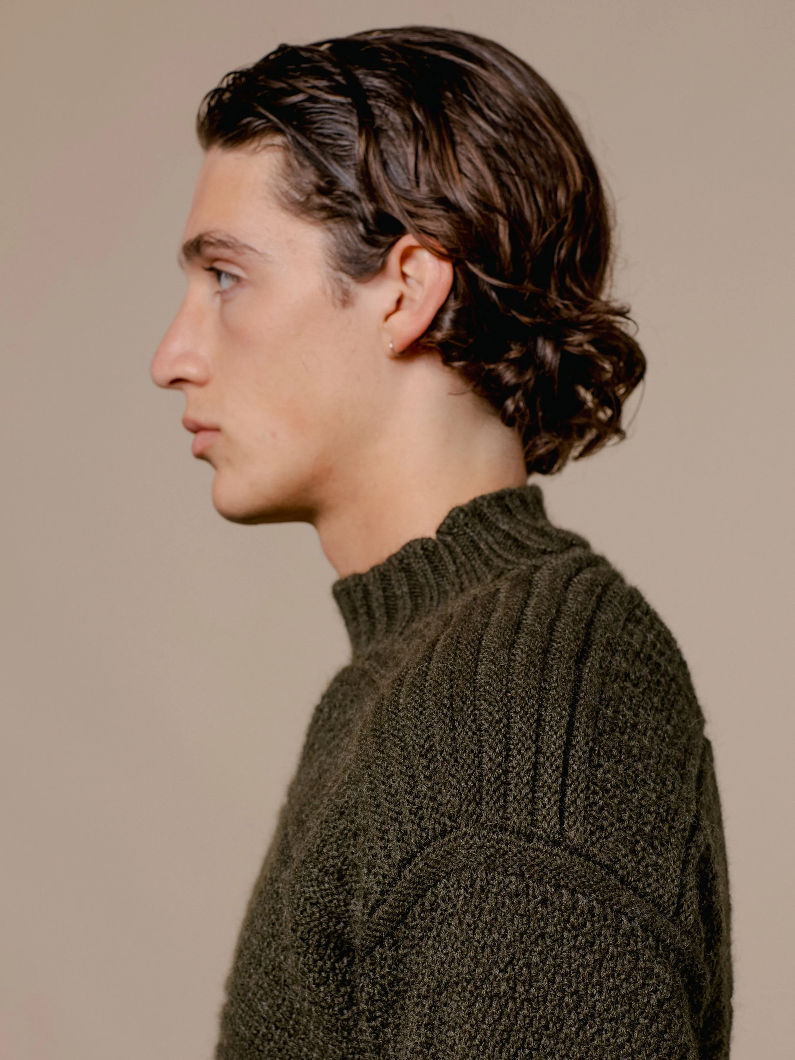 Fife Gansey Knit in Dark Olive Merino Wool sold by Kestin product image thumbnail 3