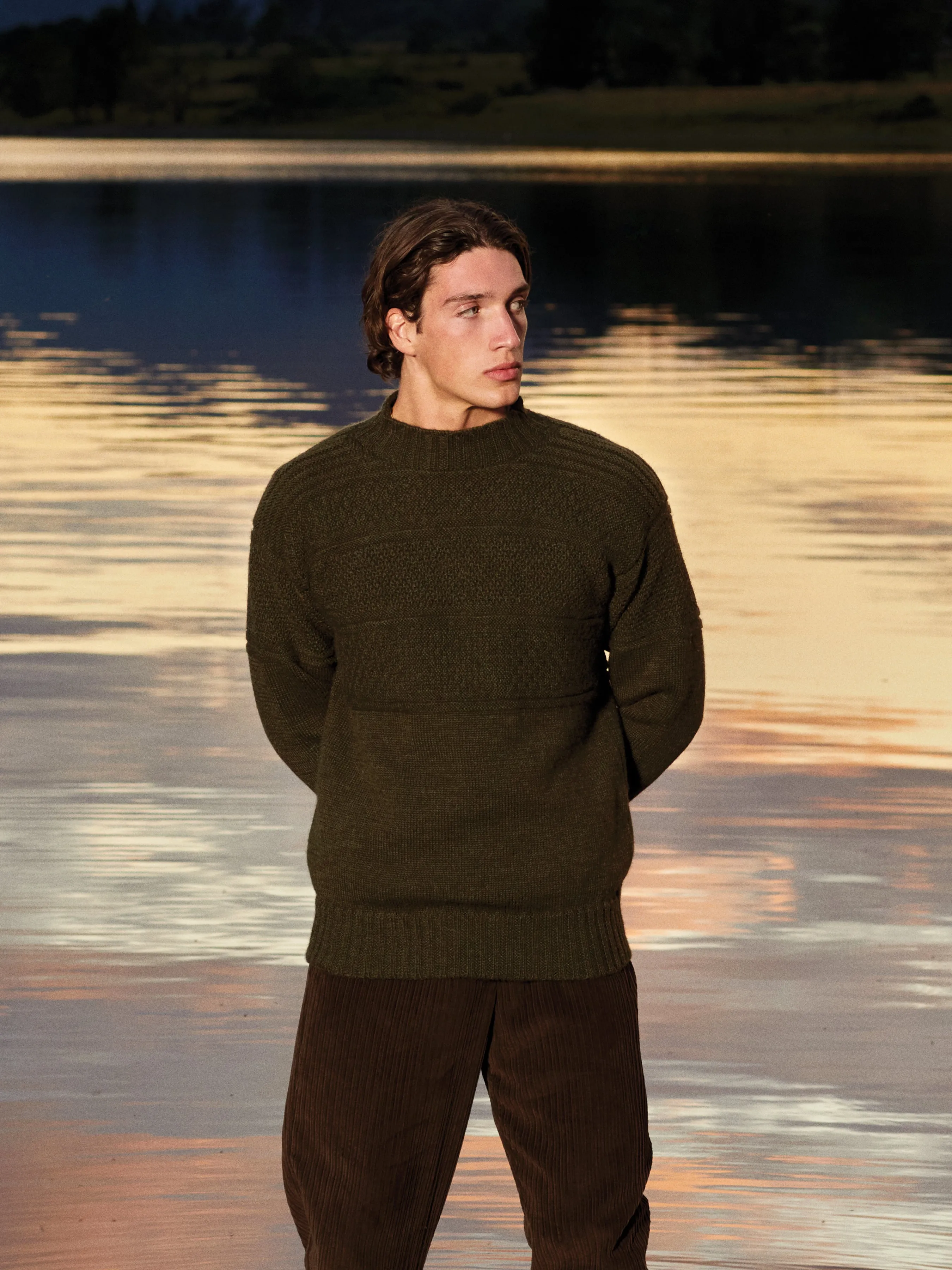 Fife Gansey Knit in Dark Olive Merino Wool sold by Kestin product image thumbnail 5